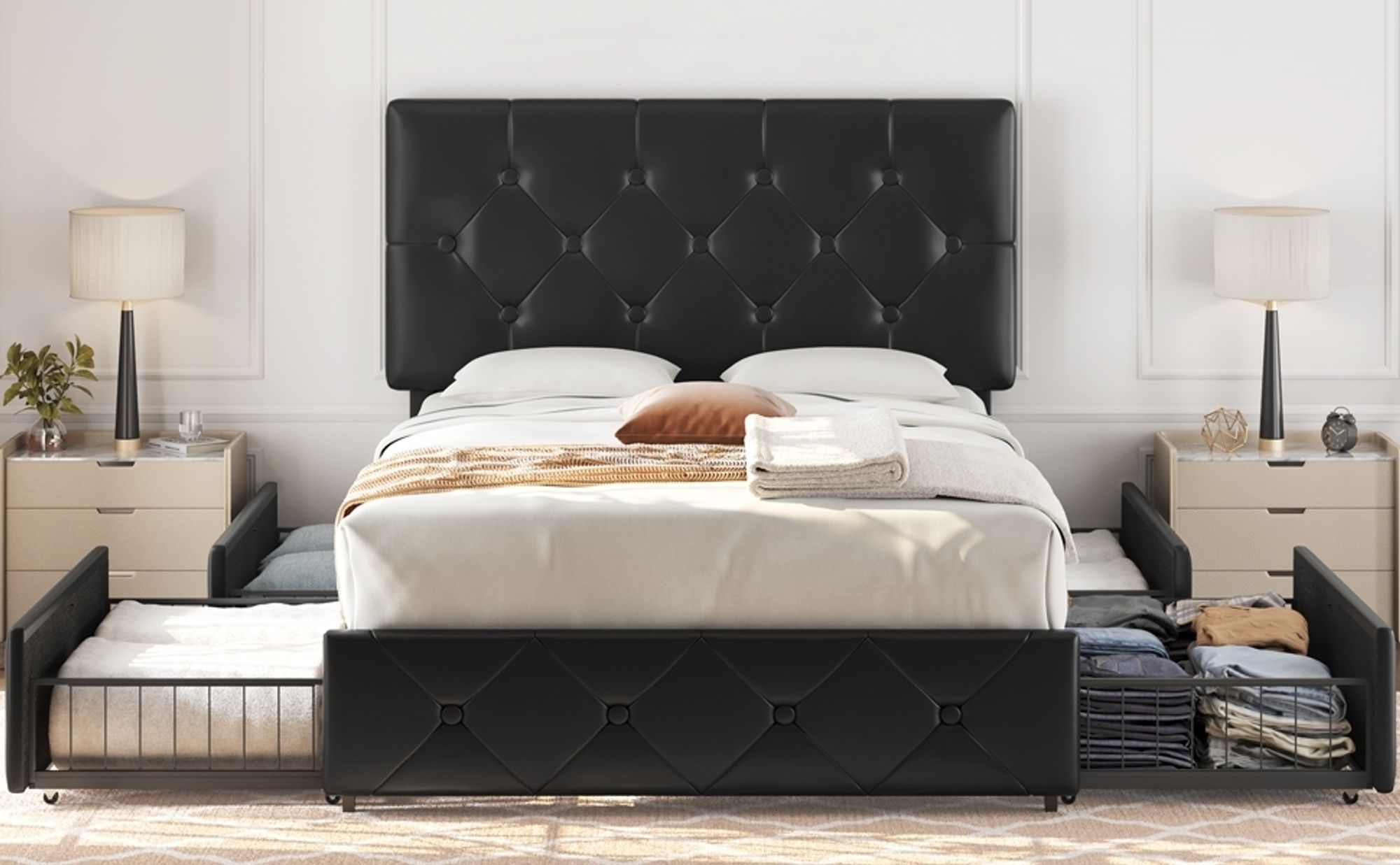 Gepolstertes Bett mit Lattenrost