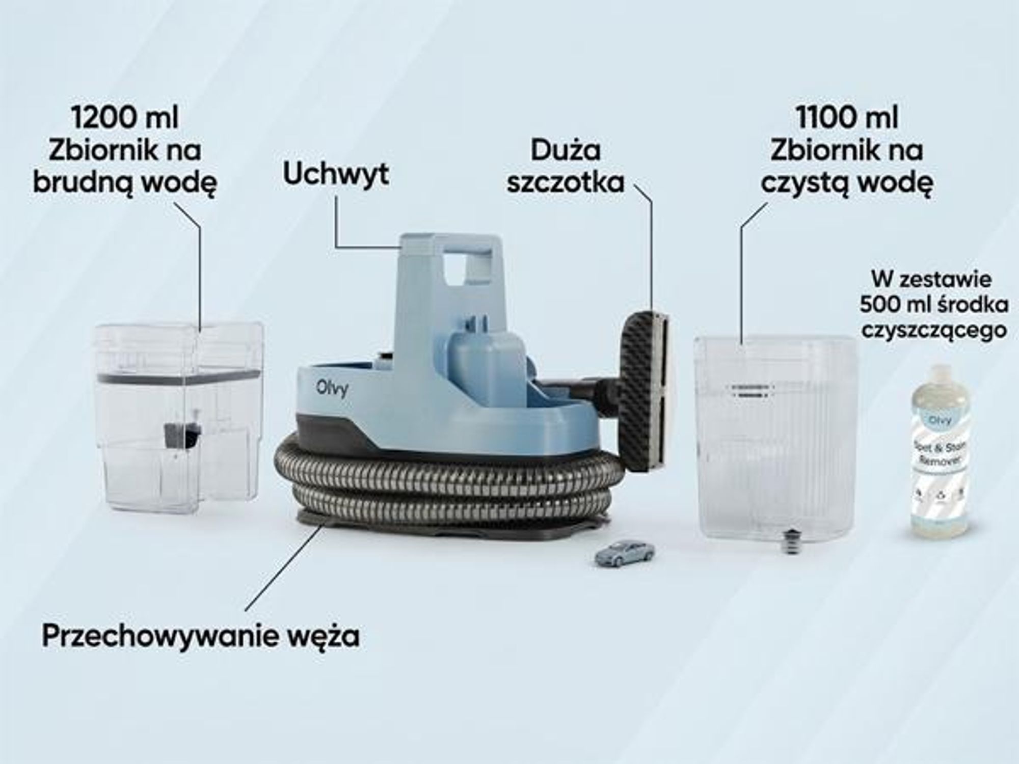 Odkurzacz piorący do dywanów Olvy 17 000 PA - Wydajny odkurzacz na mokro do sof, samochodów i dywanów z akcesoriami i środkiem czyszczącym