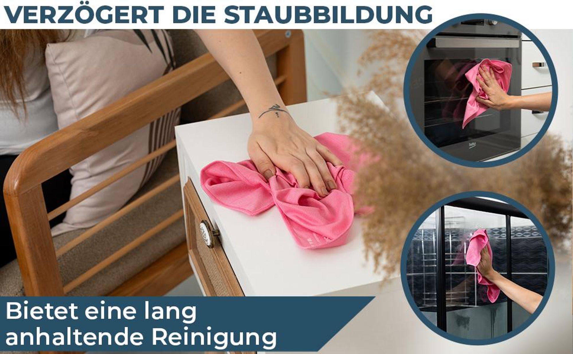 Silva Hochwertige Mikrofasertücher - Streifenfreie Fenster- und Spiegelreinigung, Küche & Magisches Reinigungstuch - Rosa