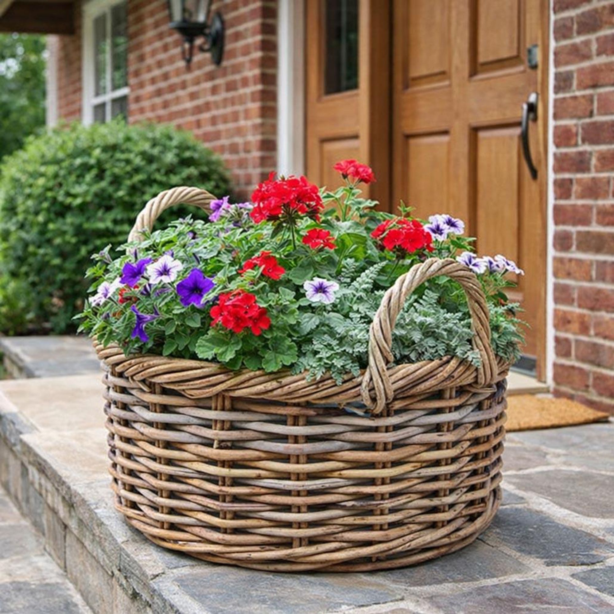 Kobolo Übertopf Pflanzkorb rund aus Rattan mit Folie Dm. 40 cm Pflanzschale Blumentopf Pflanztopf für Blumen Kräuter