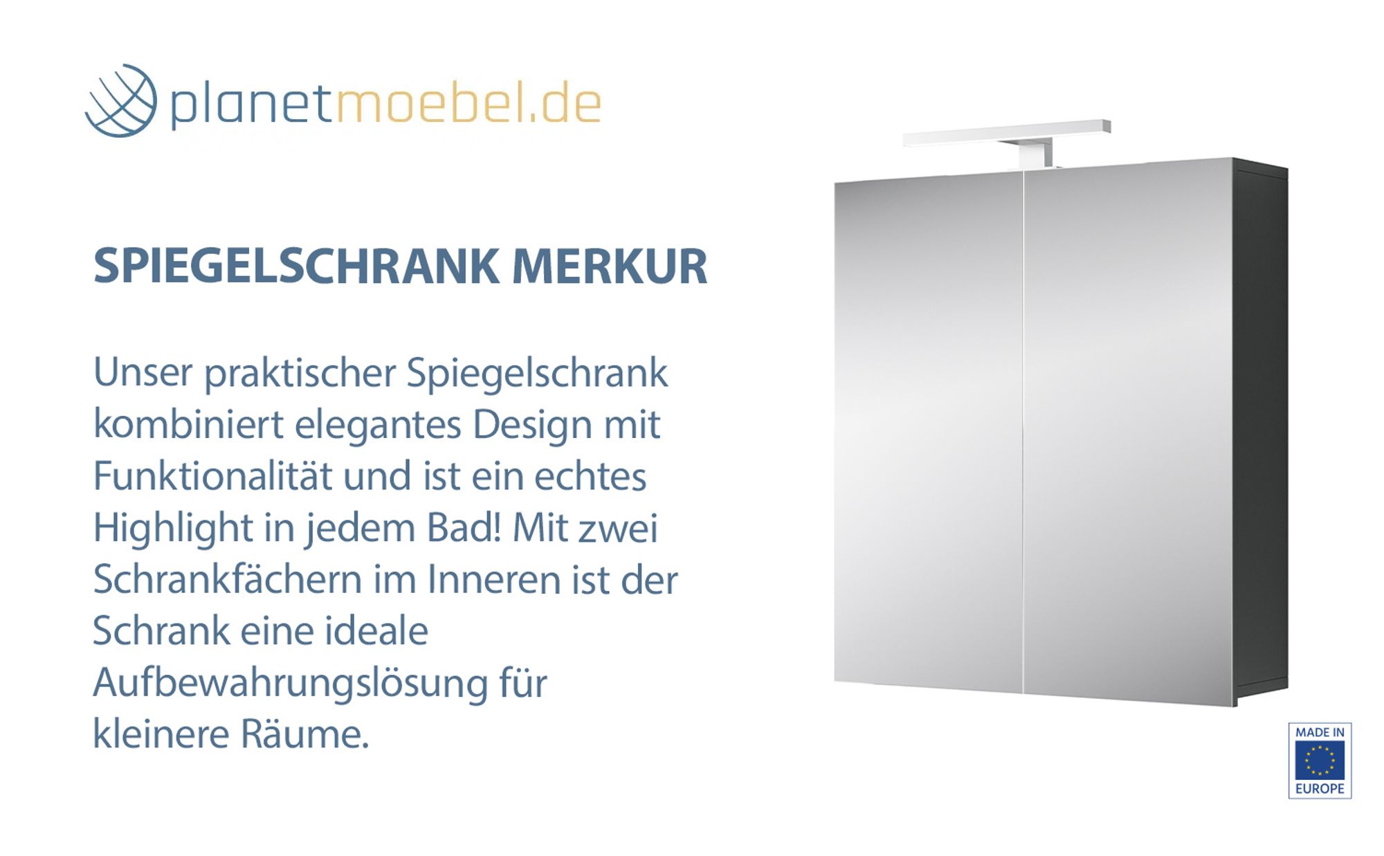 Planetmöbel Merkur Spiegelschrank Bad 60 cm breit Badschrank hängend mit Spiegel, anthrazit