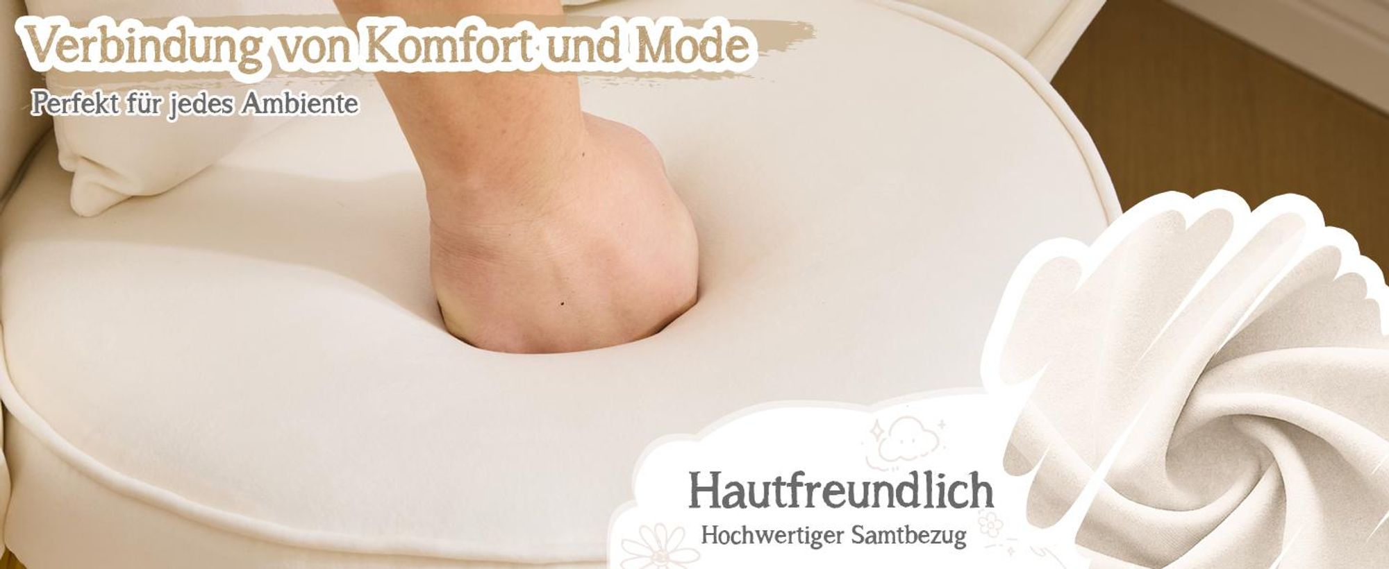 Alightup Blumenform-Sessel, Samtbezug, Sessel,Schminktisch Stuhl, Armlehnensessel, Relaxsessel Lesesessel, Metallbeinen, Loungesessel, Wohnzimmer, Weiß