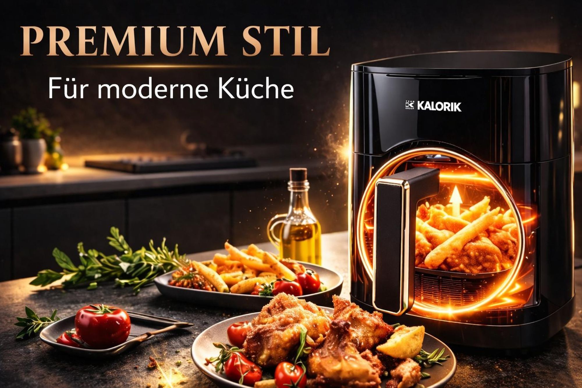 Fettfreie Fritteuse 2000W 2 Heizungen 6L Heissluftfritteuse Trocknungsfunktion Kalorik Sichtfenster Air Fryer