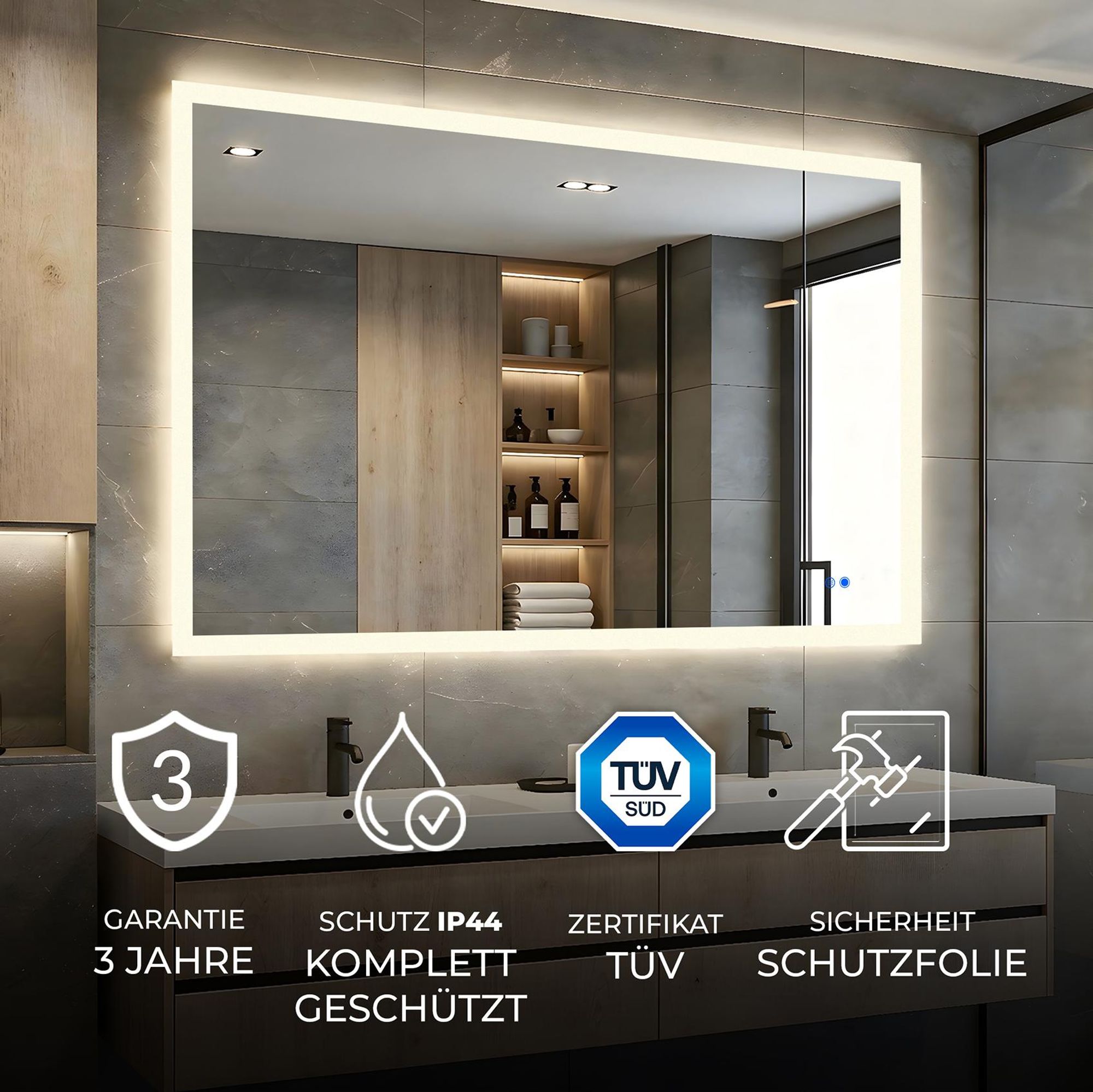 Artforma Badspiegel mit Beleuchtung, Spiegel 120x70 Touch, Dual LED, Heizmatte