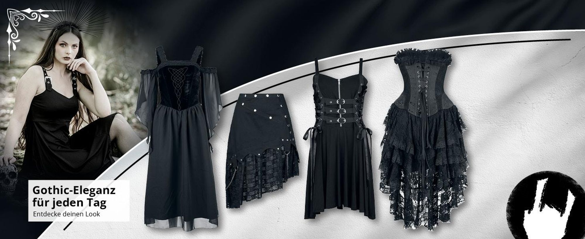 Gothicana by EMP Damen schwarze Netzhandschuhe fingerlos mit Daumenloch - sehr elastisch Standard