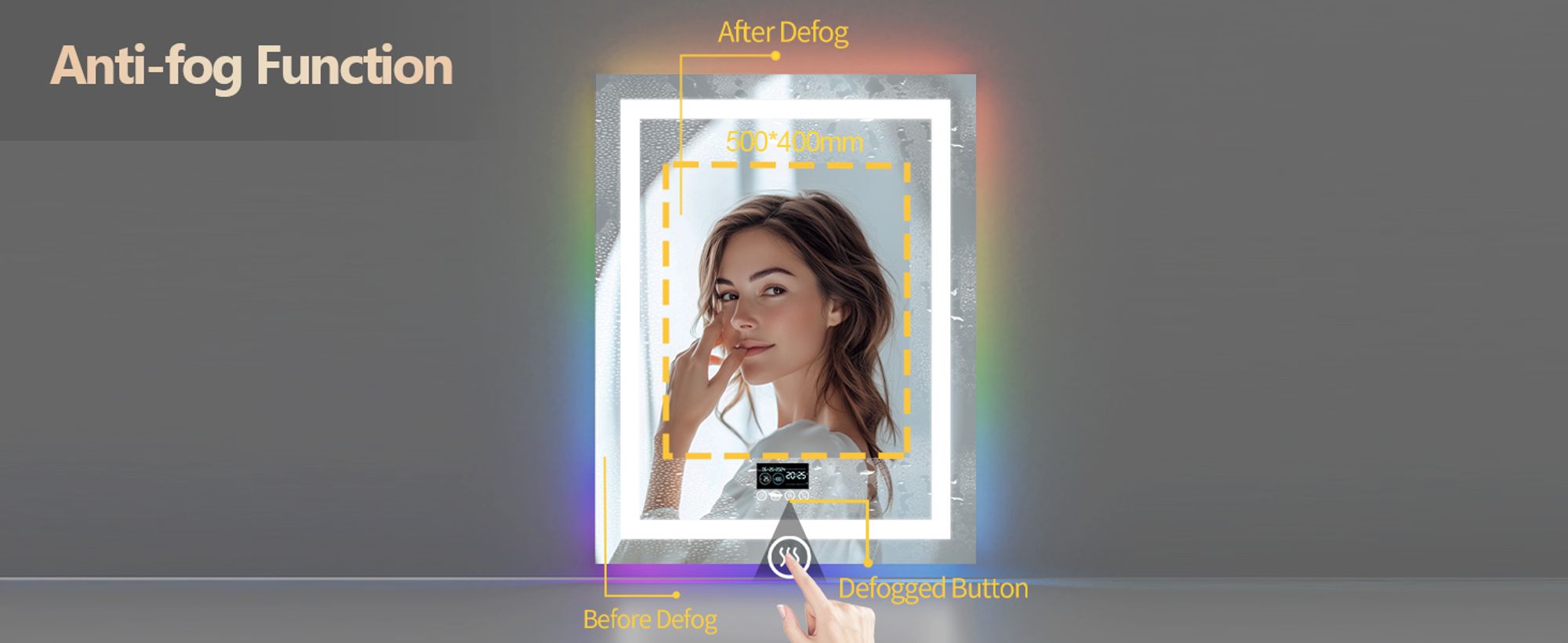 WISFOR LED Badspiegel mit Bluetooth Lautsprecher, 70×90cm RGB Wandspiegel Badezimmerspiegel mit Beleuchtung dimmbar Beschlagfrei Touchschalter