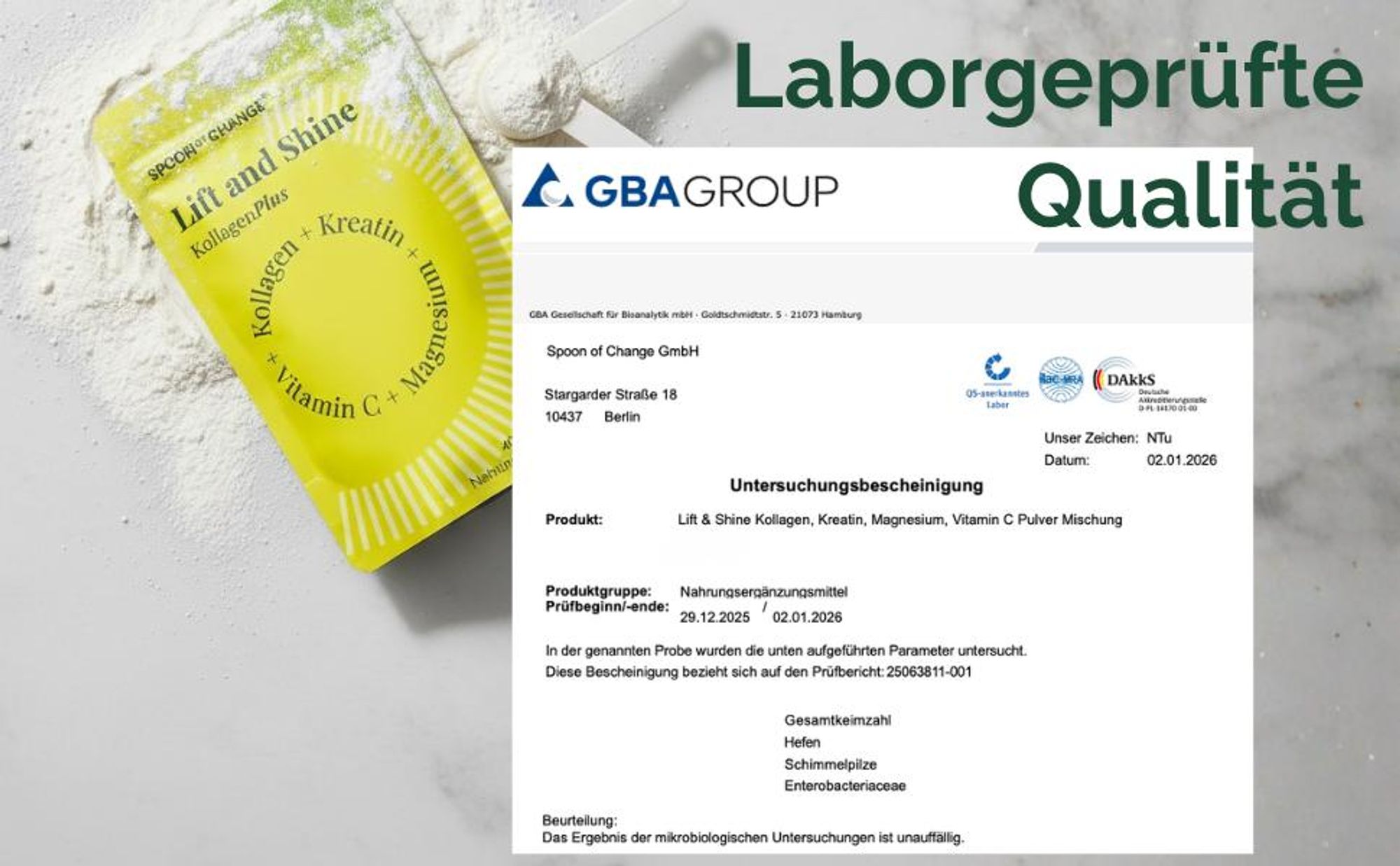 Kreatin-Kollagen Komplex mit Magnesium & Vitamin C - Labor - Hydrolysiertes Kollagen Peptide Typ I+III - Geschmacksneutral - Glow, Power, Sport