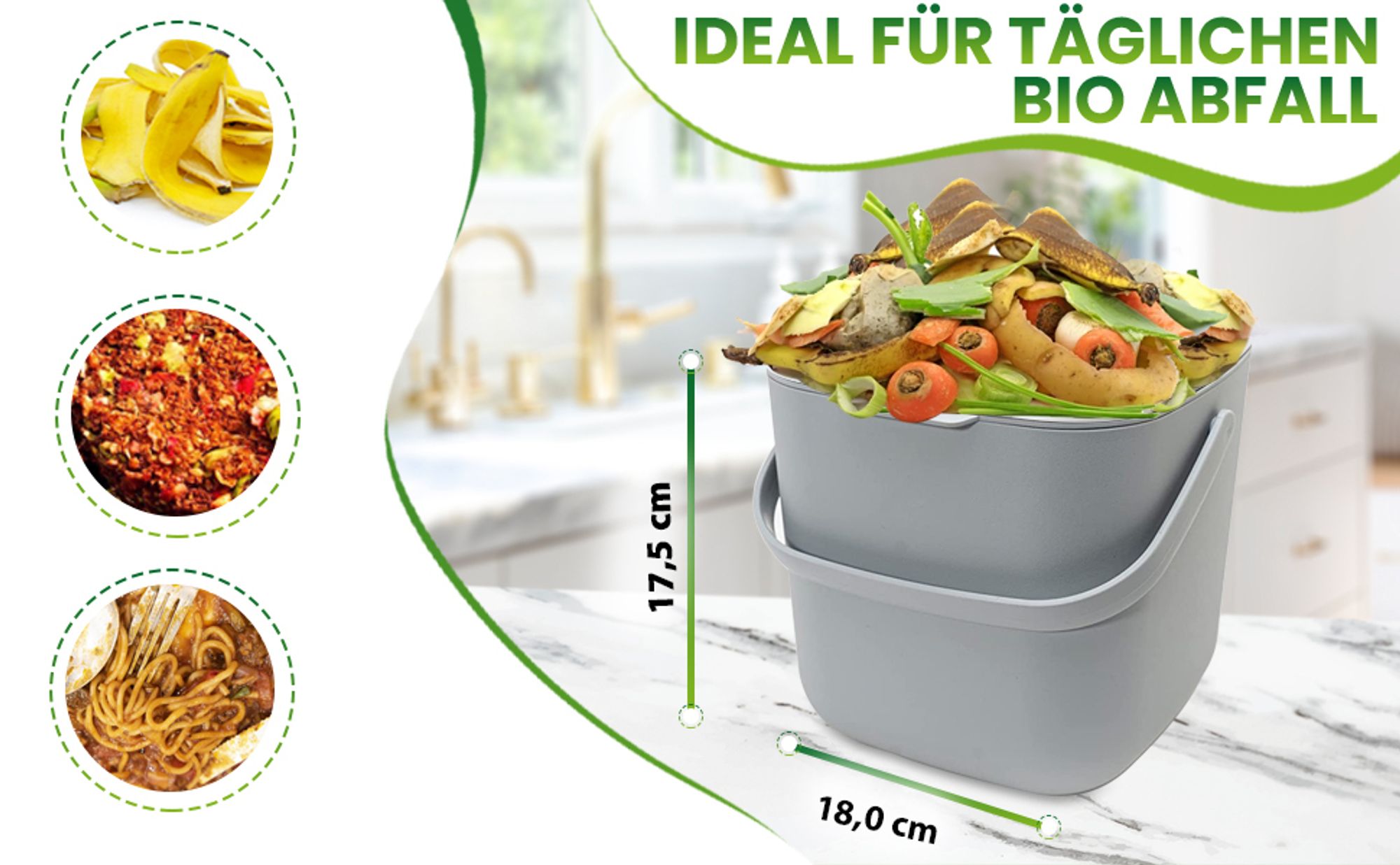 YourCasa Biomülleimer Küche 4L Komposteimer Küche für alltäglichen Biomüll Behälter - Spülmaschinenfest Beige