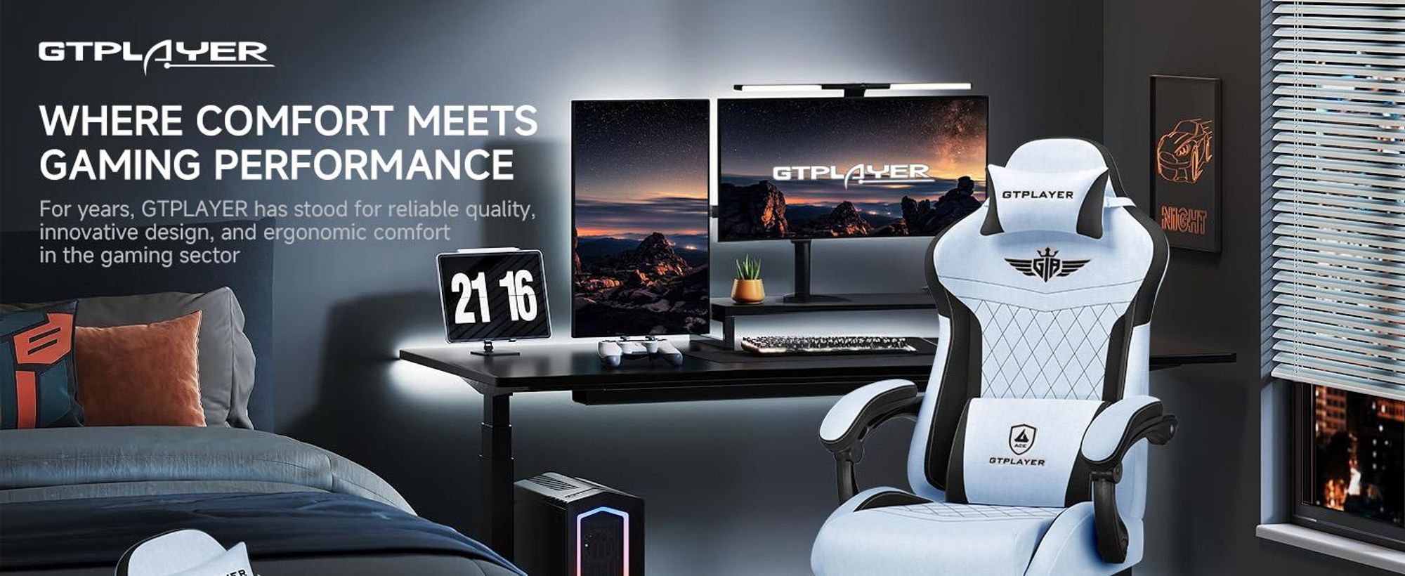 GTPLAYER fotel gamingowy, ergonomiczny fotel dla graczy wykonany z wysokiej jakości flaneli z podparciem lędźwiowym, fotel PC z poszerzonym oparciem, 150 KG