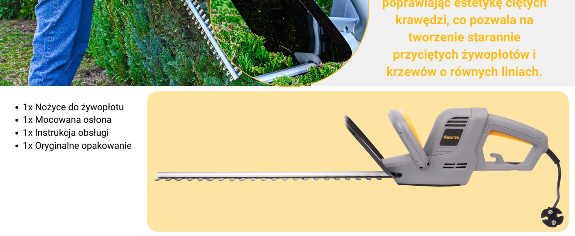 Elektryczne Nożyce Do Żywopłotu Cięcia Krzewów Gałęzi Sieciowe 61Cm Besten