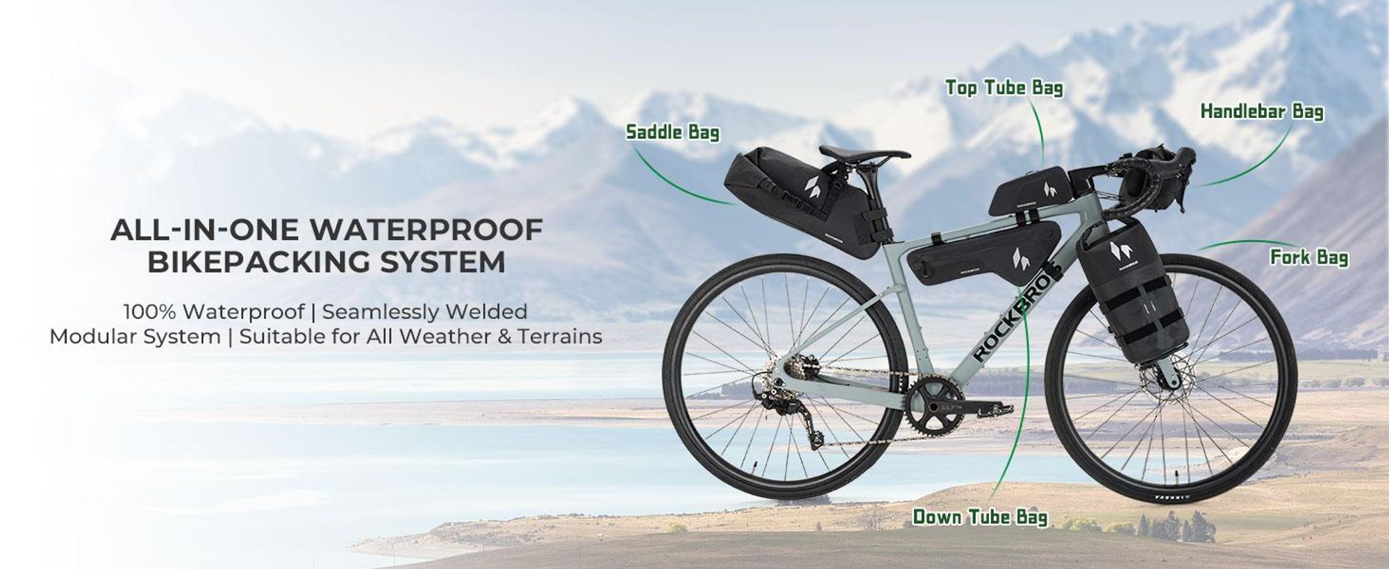ROCKBROS Bikepacking Taschen Set 5-teilig wasserdicht mit Lenkertasche Rahmentaschen Gabeltasche und Satteltasche Schwarz