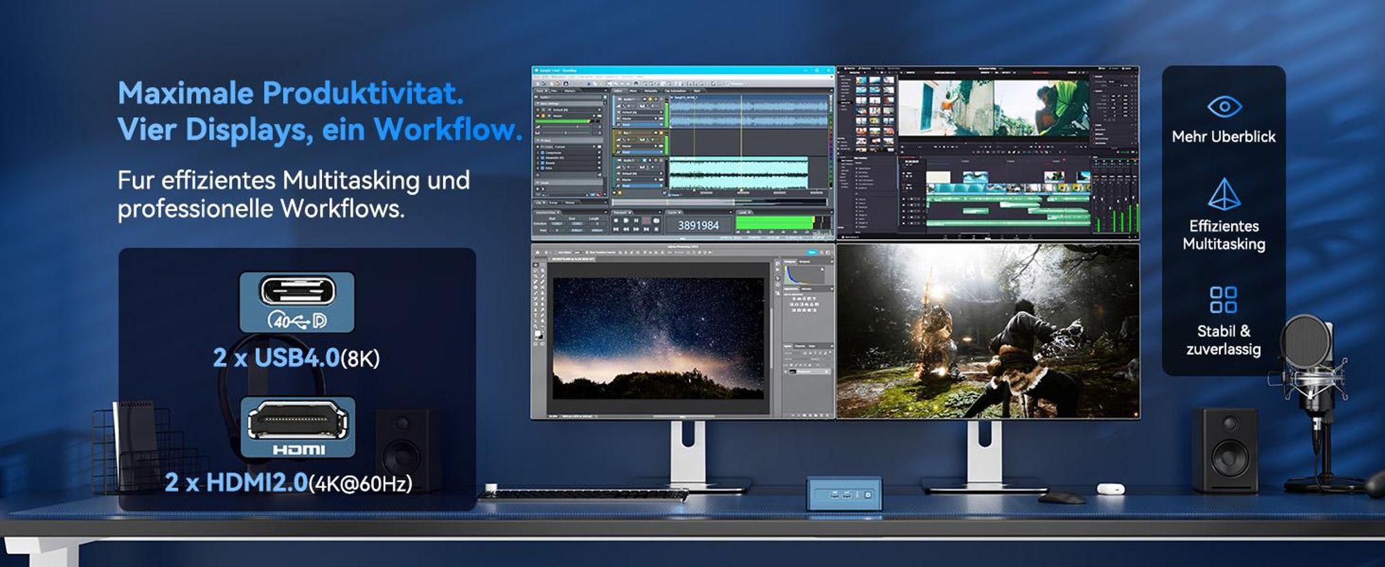GEEKOM IT13 Mini PC, Intel i5-13600H, 16GB RAM & 1TB SSD, aufrüstbar, 4 Displays bis 8K, 2× USB4, IceBlast-Kühlung, vorinstalliertes System, für Büro