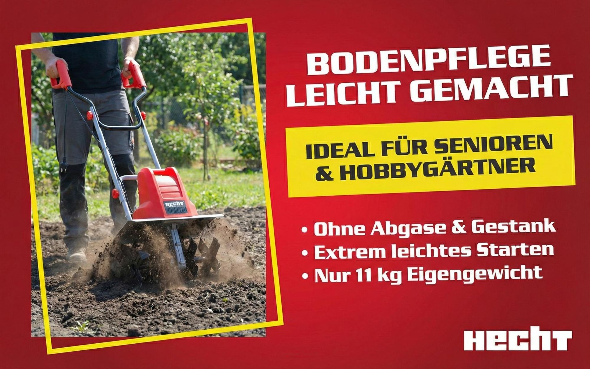 HECHT 745 Motorhacke Elektro | 40 cm Arbeitsbreite | 22 cm Arbeitstiefe | 1500W | 24 Messer | 400 U/min | 230V