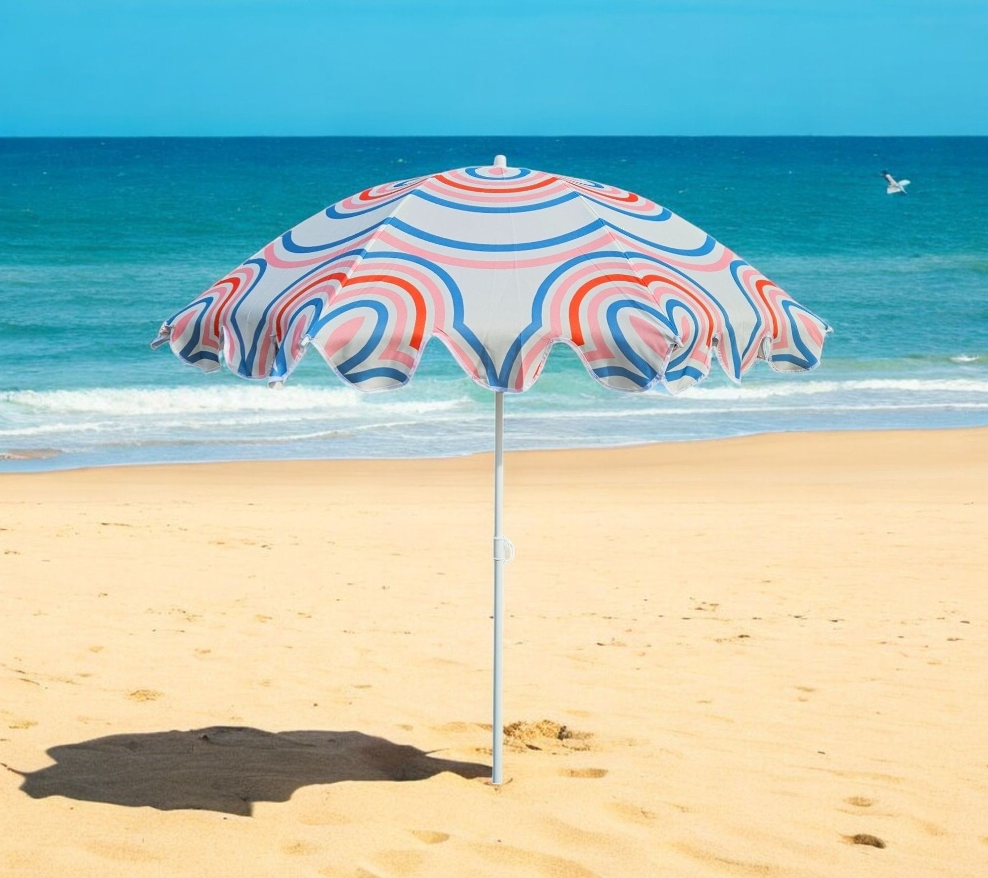 Sonnenschirm Strandschirm UV 30+ Balkonschirm blau Kreise Streifen