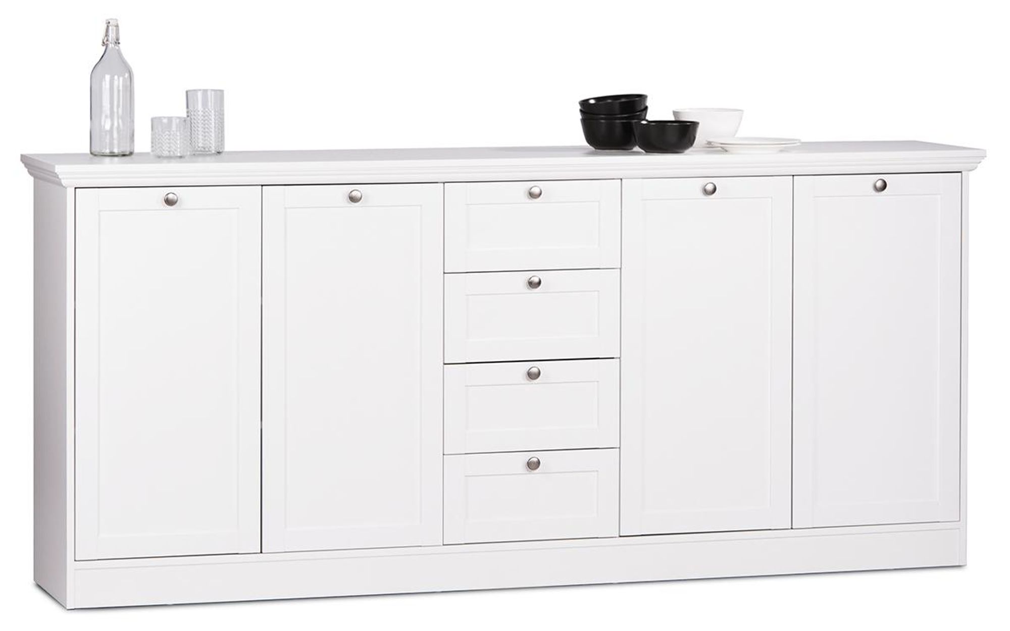 Landsted II Sideboard – Weißes Landhaus-Sideboard mit Stauraum und Metallgriffen