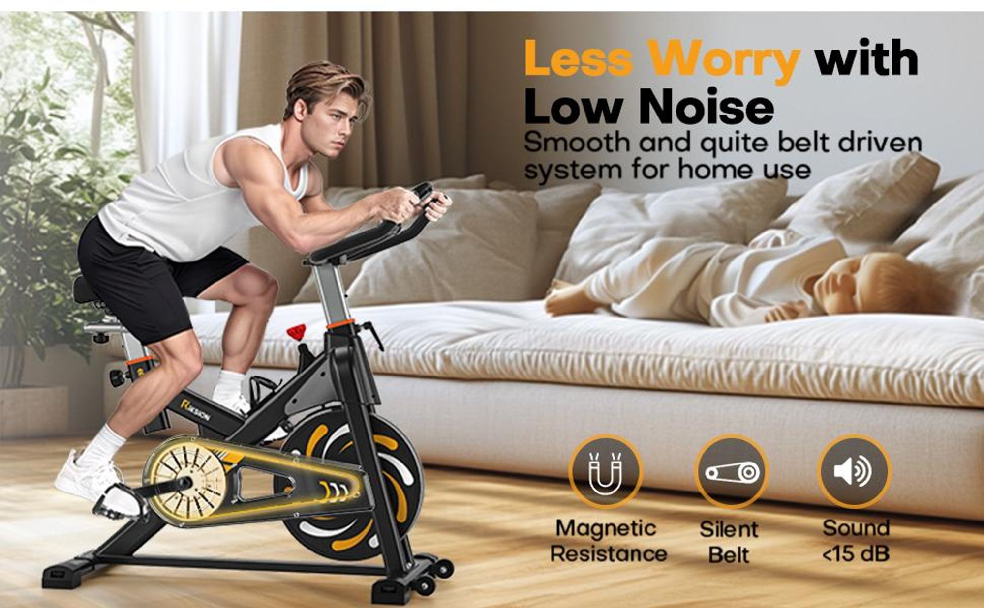 Ultraleises Heimtrainer-Fahrrad mit mehrstufig verstellbarem Magnetwiderstand, LCD-Display und einer Belastbarkeit von bis zu 160 kg