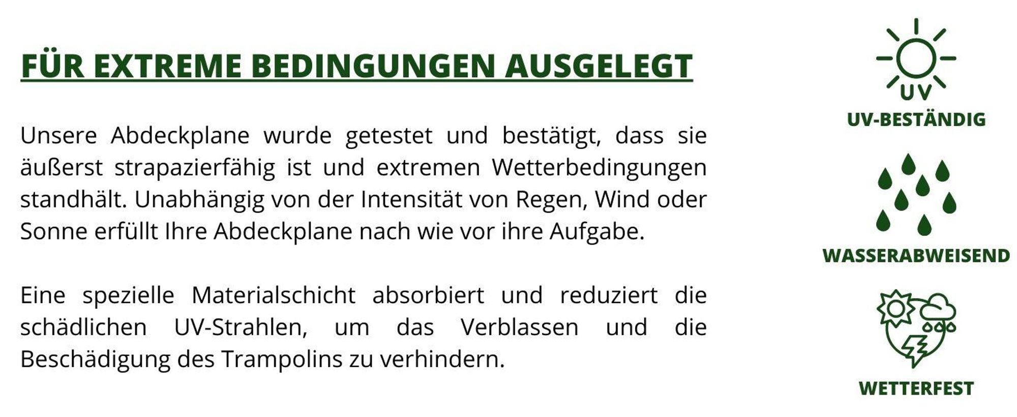 Trampolin Abdeckung | Regenabdeckung wetterfest, reißfest & UV-beständig | Outdoor Wetterschutzplane Ø 244/305/366/427 cm Trampolinschutz Abdeckplane
