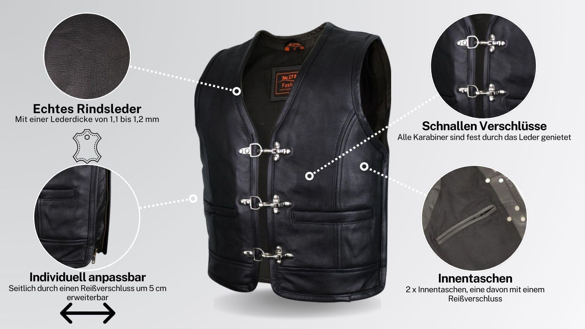 Biker Lederweste Lederkutte Kutte Rockerweste Motorrad Weste Bikerweste(4XL)