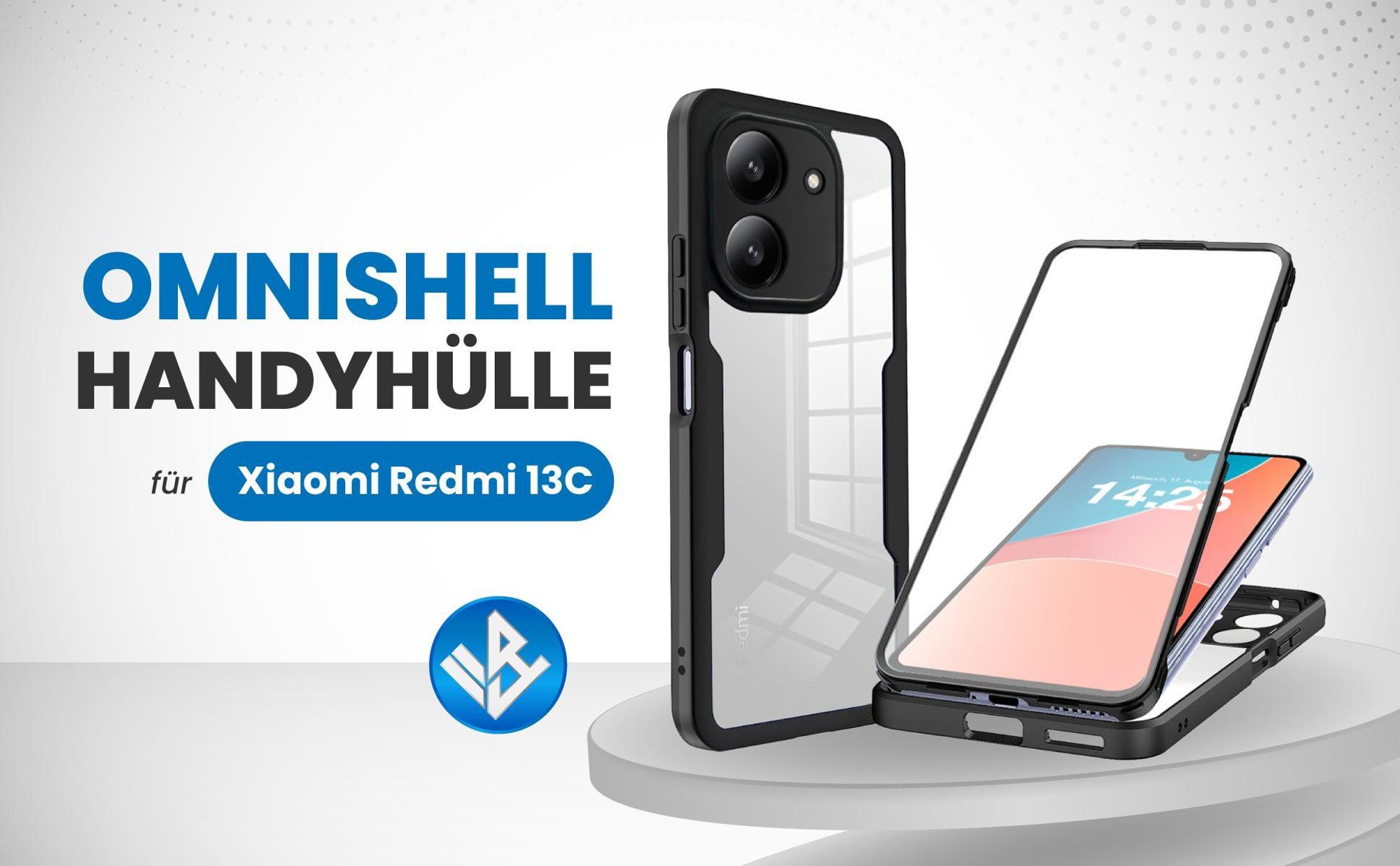 Schwarze 360 Grad Hülle für Xiaomi Redmi 13C mit Kameraschutz