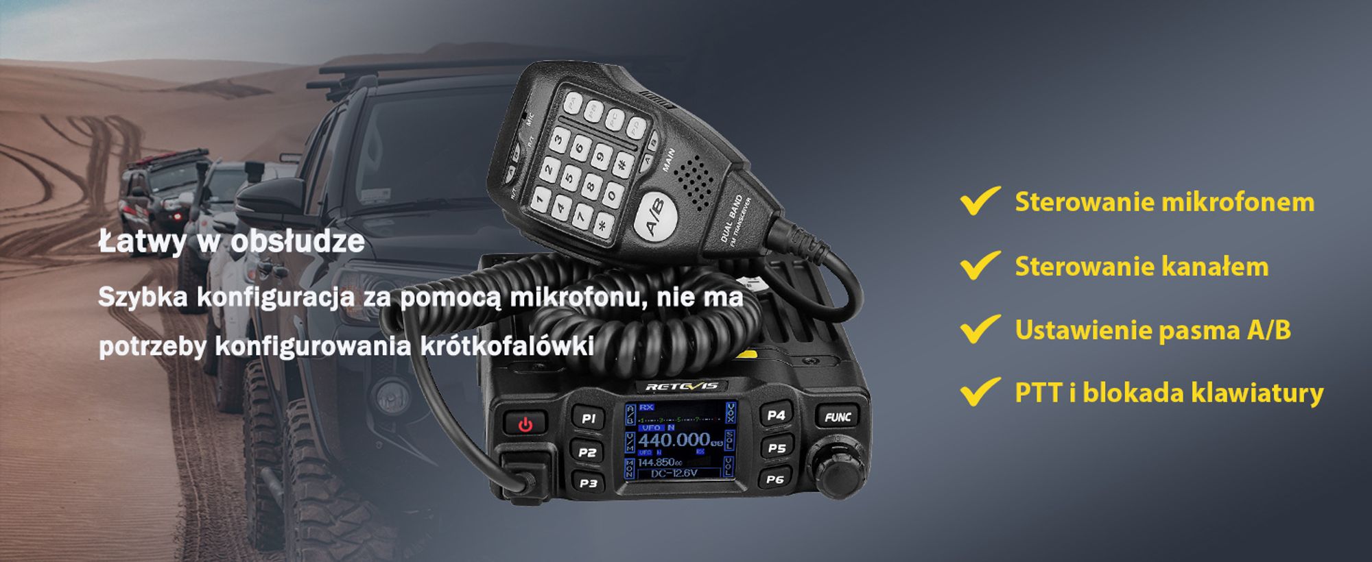 Retevis RT95 Mini urządzenie mobilne Dwuzakresowe radio amatorskie 200 kanałów 5W/15W/25W DTMF 5-tonowy nadajnik samochodowy (czarny)