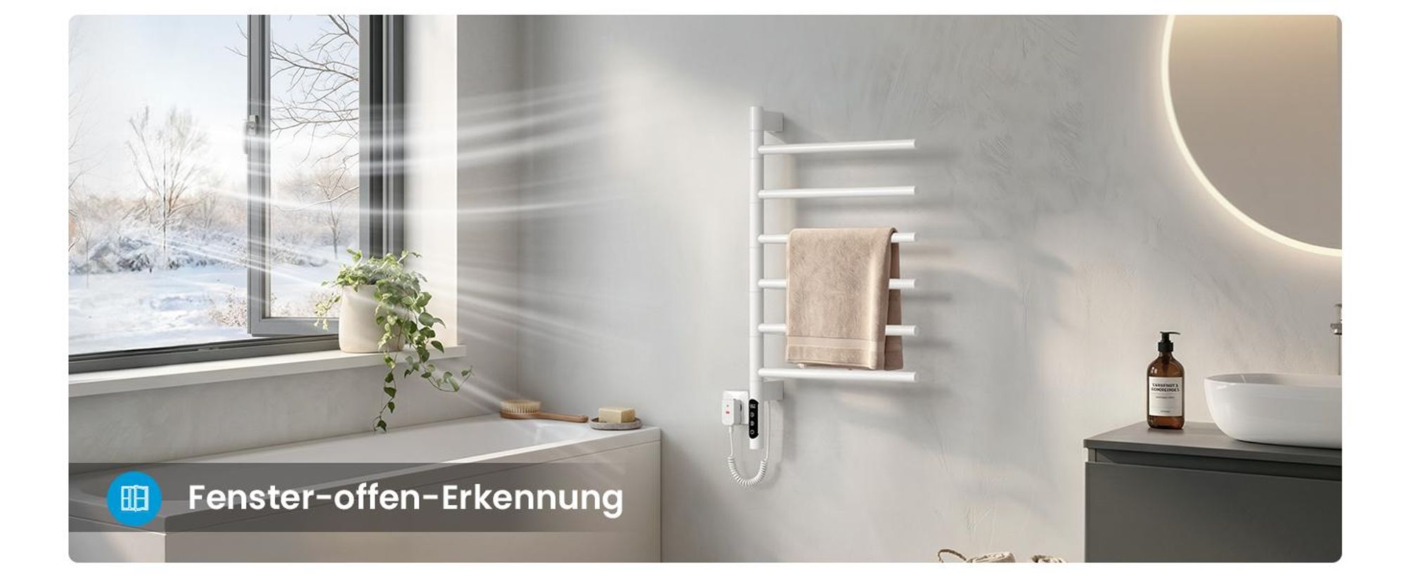 Heilmetz Elektrischer Handtuchheizkörper 78x45 cm Weiß, Drehbar Handtuchtrockner mit WLAN App & Sprachsteuerung, Touchscreen, 135W Mit / Ohne heizstab