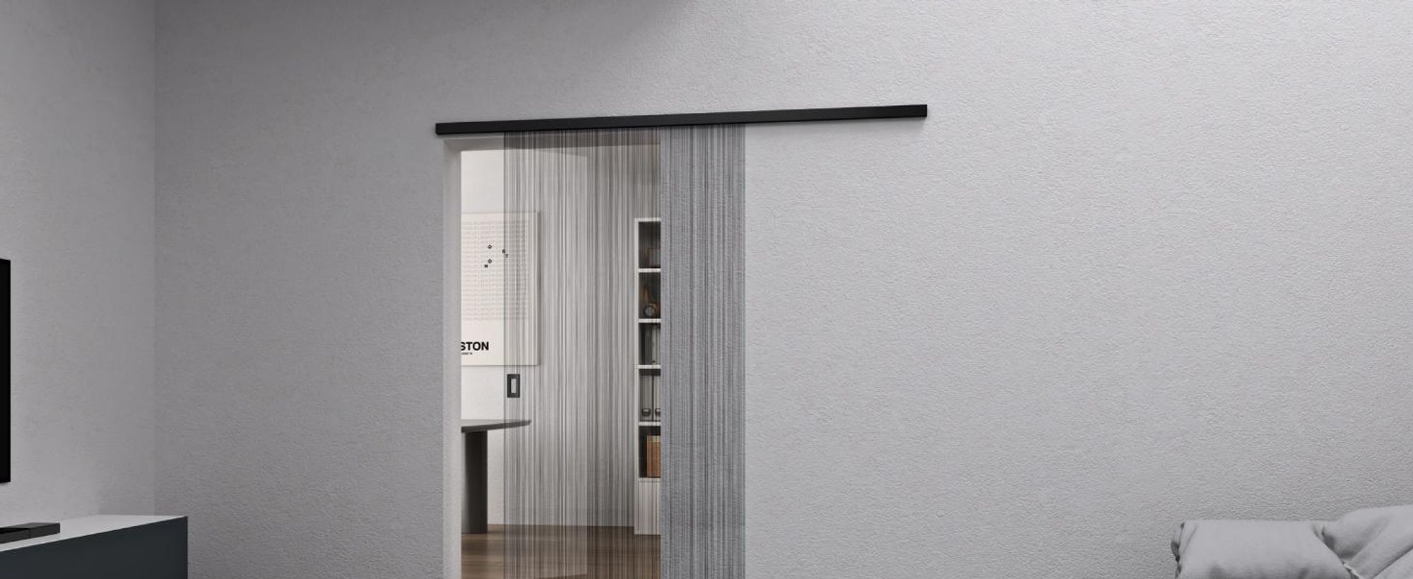 Mai & Mai Glasschiebetür komplettset softclose Zimmertür Matt Schwarz, BxH: 102,5x205cm 8mm ESG-Sicherheitsglas, Schiebetür Glas gebürstet Muranino-001