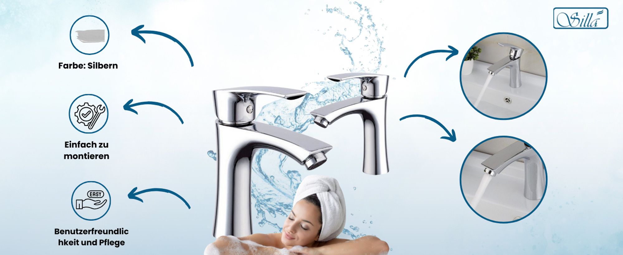 Silla, Chrom, Armatur, Bad, Spültischarmatur, Wasserhahn Bad, Wasserhahn, Messing