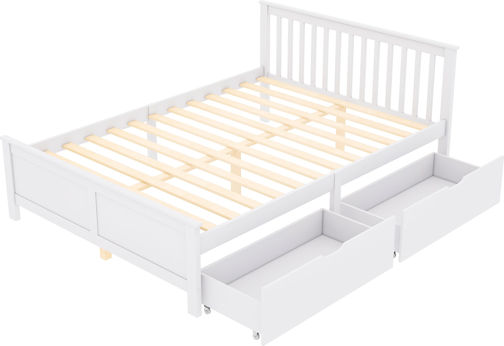 Flieks Holzbett Doppelbett Bettgestell 140x200cm, Jugendbett mit Lattenrost und 2 Schubladen Klassisches Bett, Massivholzbett für Ehe Erwachsene, weiß