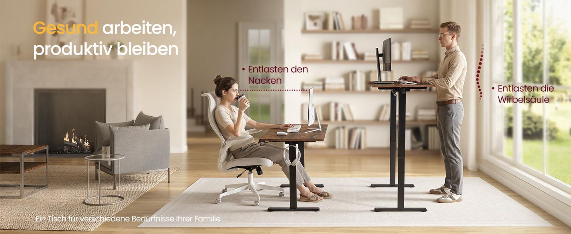VASAGLE Elektrisch verstellbarer Stehtisch, Memory-Funktion mit 4 Höhen, Schreibtisch für Home Office, 100 x 60 cm, braun