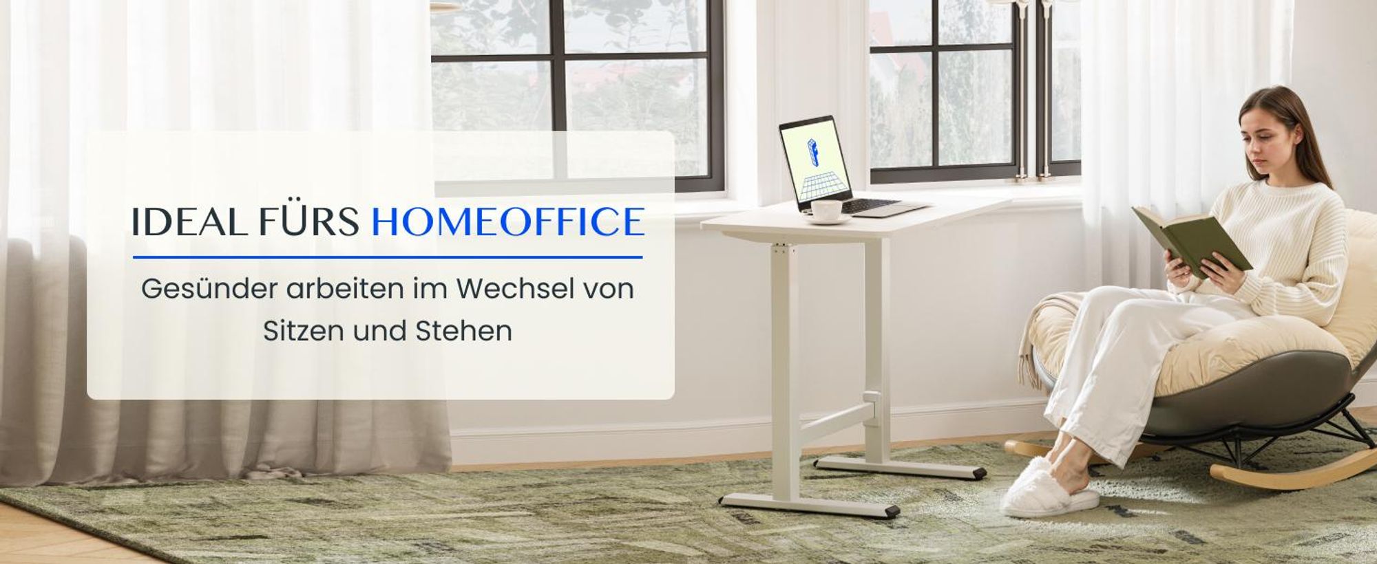 FLEXISPOT Gasfeder Höhenverstellbarer Schreibtisch 80×50 cm – stufenlos manuell verstellbar, Steh-Sitz-Tisch ohne Strom, mobil mit Rollen (Weiß)