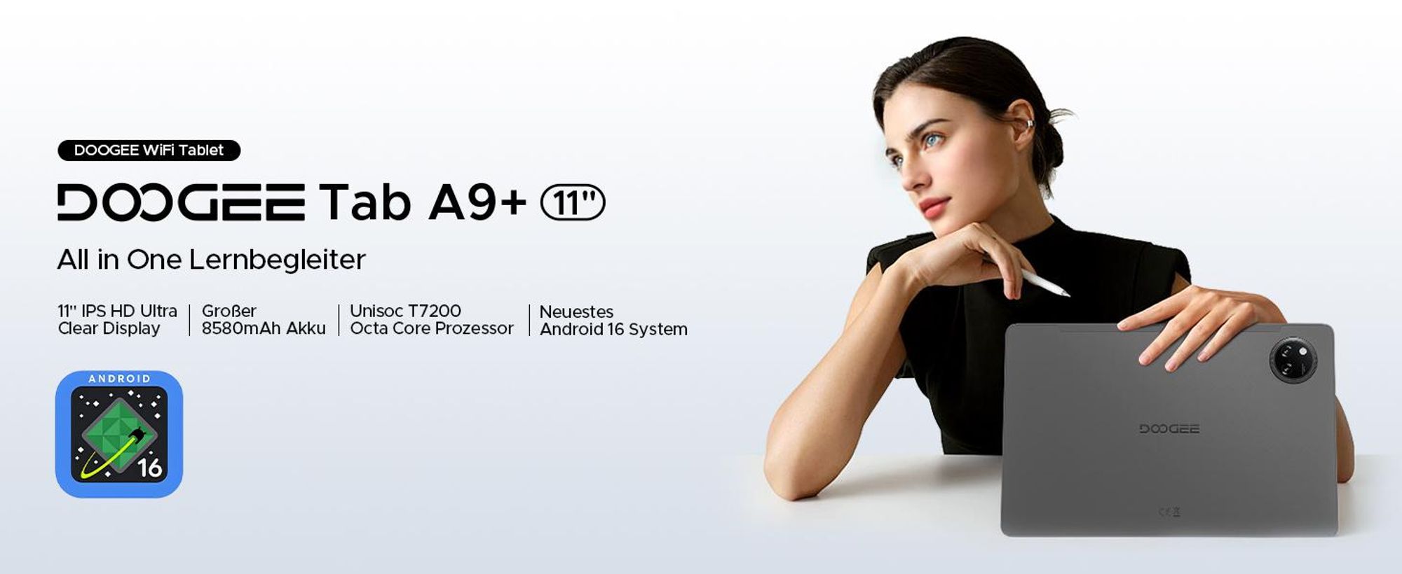 DOOGEE Tab A9+- Tablet,Android 16, 11 Zoll, 20(4+16)GB+64GB(bis 2TB erweiterbar), 90Hz, WiFi 5,8580mAh,Widevine L1