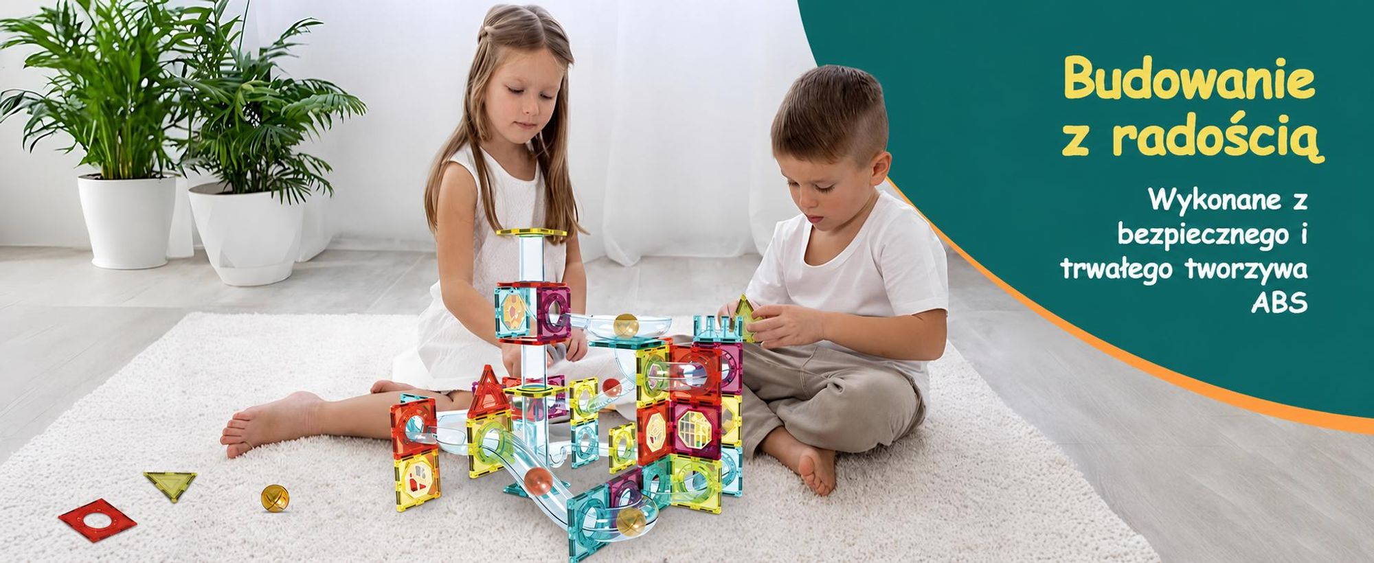 Olvy Magnetyczne klocki konstrukcyjne 100 elementów - Magnetyczny tor marmurowy i zabawka konstrukcyjna dla dzieci, STEM, Montessori, kompatybilna z Magna i Connetix
