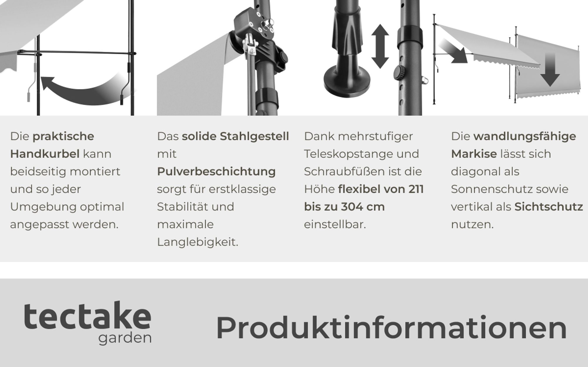 tectake® Klemmmarkise mit Handkurbel einfache Montage
