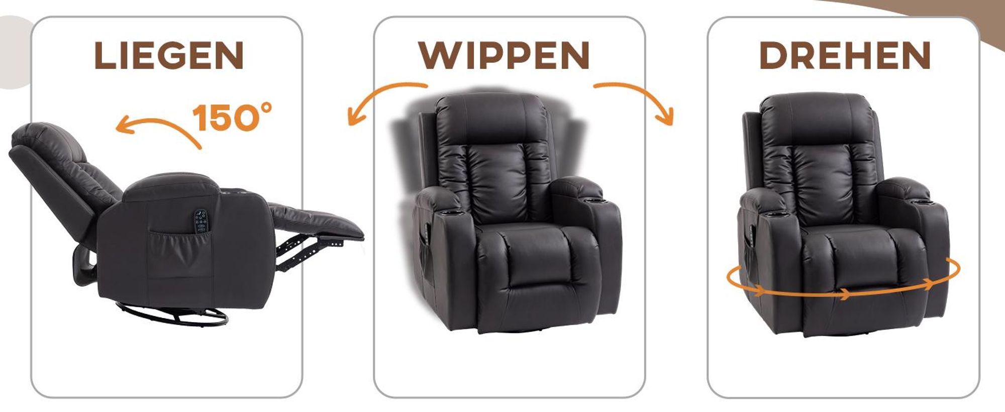 HOMCOM Relaxsessel verstellbar Massagesessel mit Liegefunktion Heizung