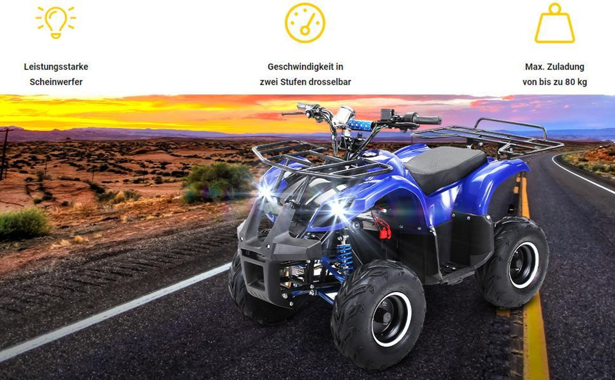 Elektro Kinderquad S-8 Farmer | 1000 Watt - Midi Quad - 2 Stufen drosselbar - Bis 20 km/h - ATV Pocket Quad - Offroad & Onroad - Bis 82 kg (Schwarz)