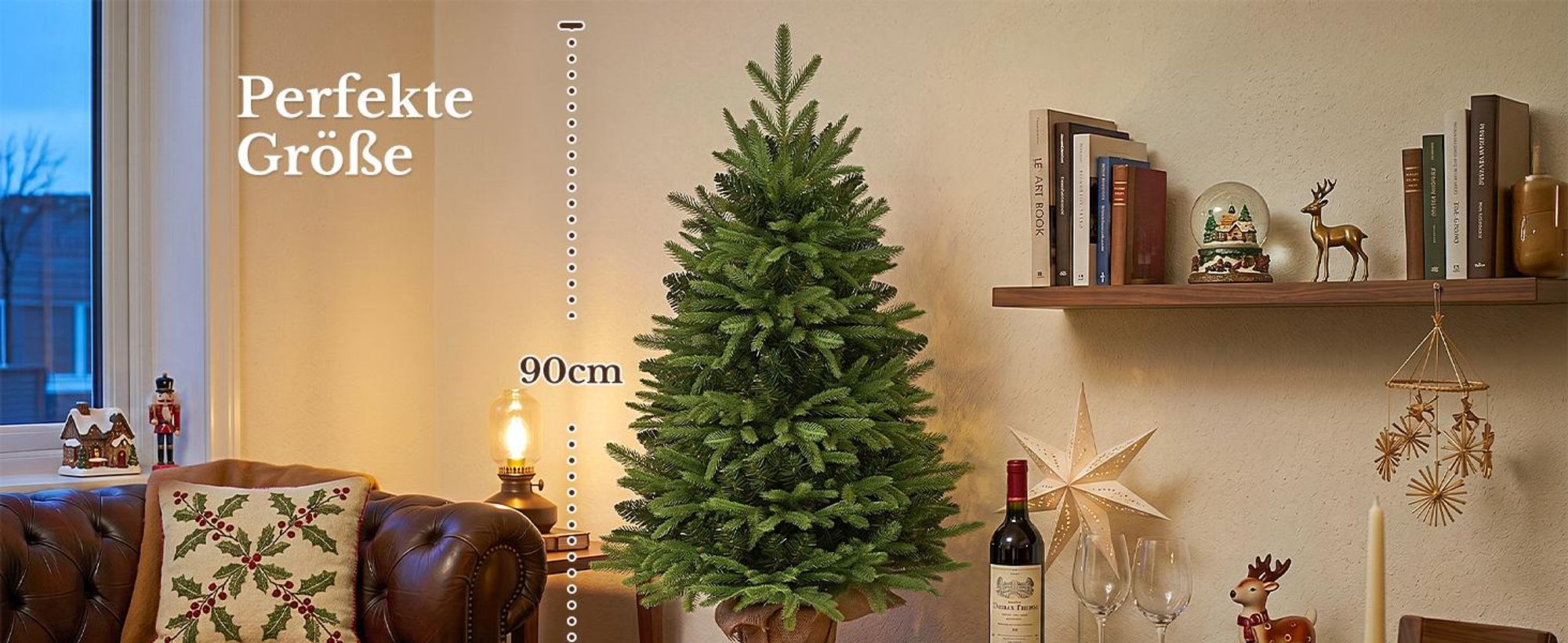 HOKEEPER Künstlicher Weihnachtsbaum 90 cm mit LED & grünen PVC-Nadeln