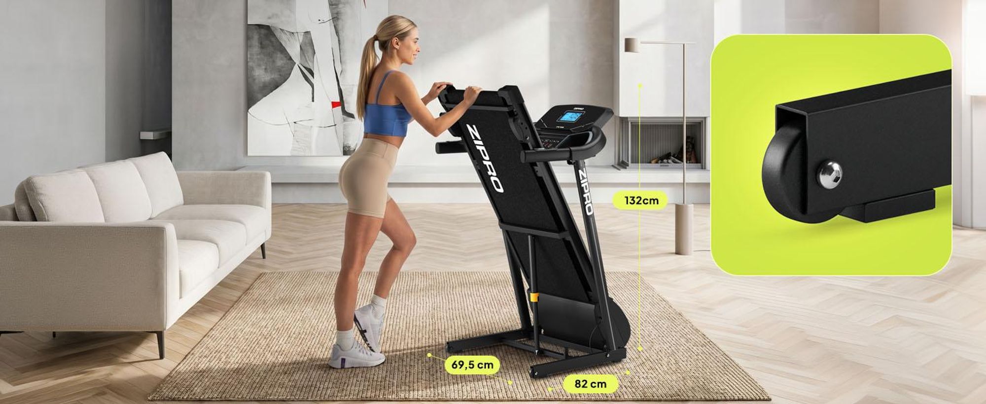 Zipro Laufband Elektrisch Colt – Klappbares Fitnessgerät für Zuhause Bis 12 km/h & 3-Stufen Steigung Leiser Motor mit Dämpfungssystem & Pulsmessung