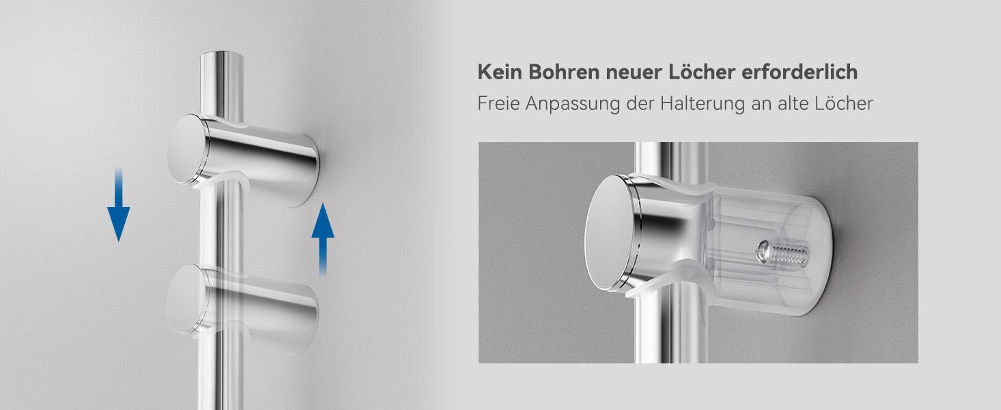 Auralum Duschstange 70cm, Edelstahl Brausestange mit Duschhalterung, Höhenverstellbare und um 360° drehbare Duschkopfhalterung, Duschstange Chrom