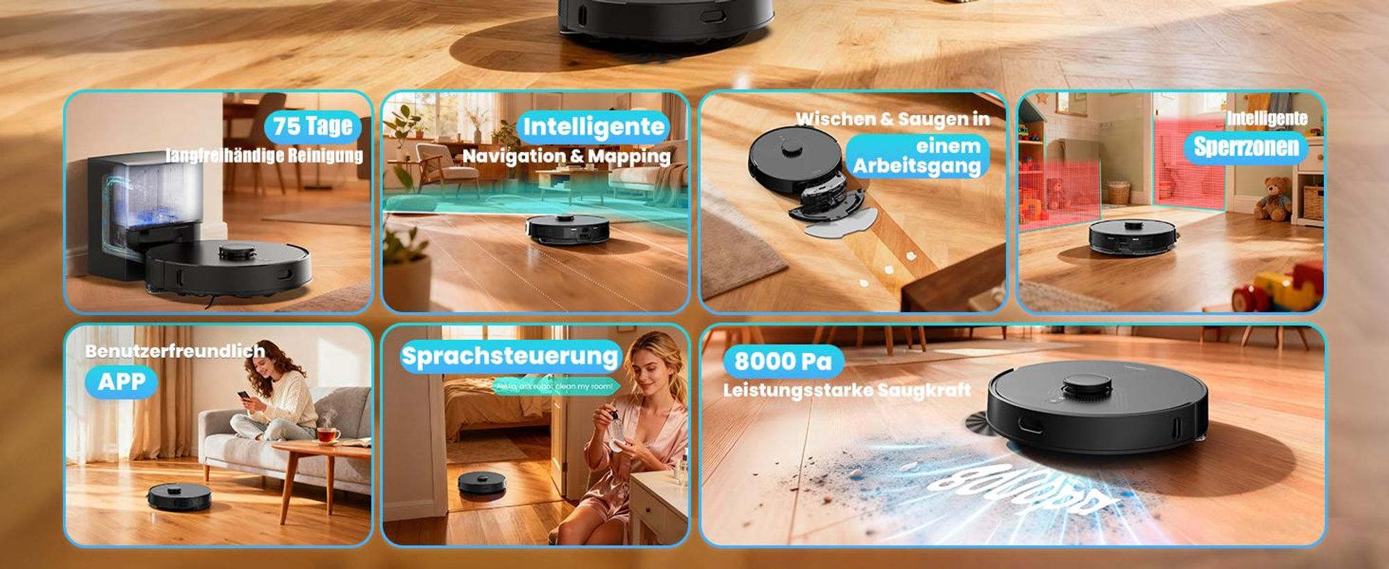 AIRROBO Q20+ Saugroboter mit Wischfunktion, Intelligente Lidar Navigation & Mapping Staubsauger Roboter, 8000 Pa Saugkraft, 150 Minuten Laufen