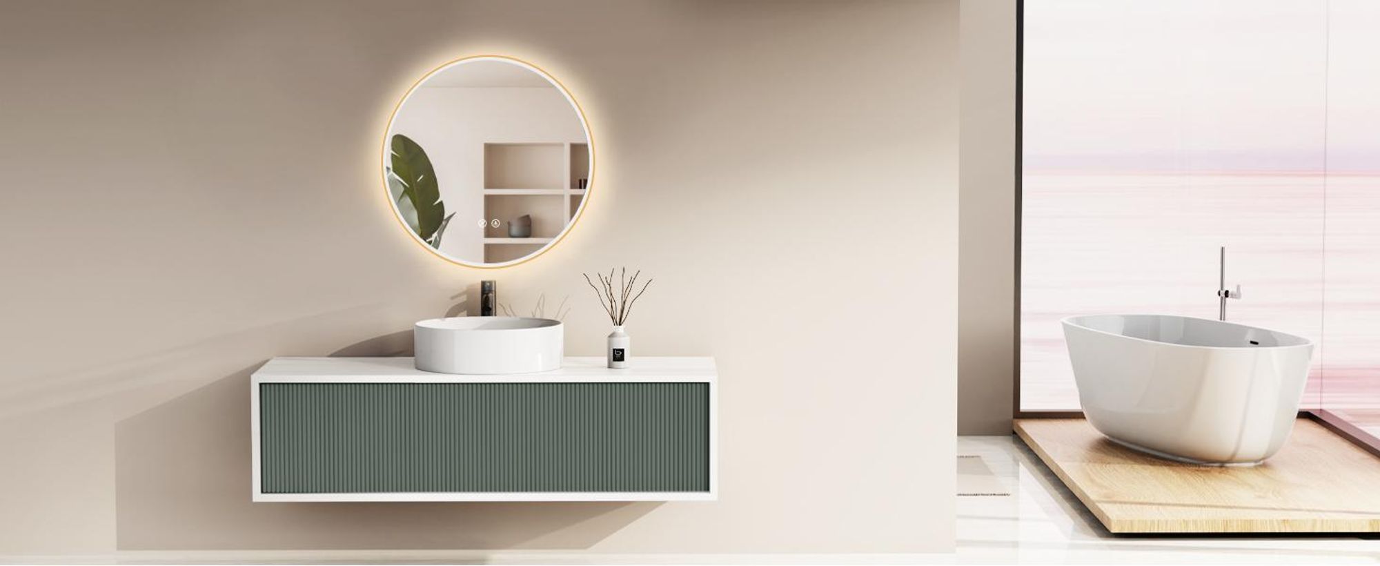 HOKOBadroom Specchio antiappannamento rotondo 60 cm con cornice+interruttore a sfioramento+cambio di luce Bianco caldo-bianco freddo-neutro La luce può essere accesa con l'interruttore a sfioramento e l'interruttore a parete