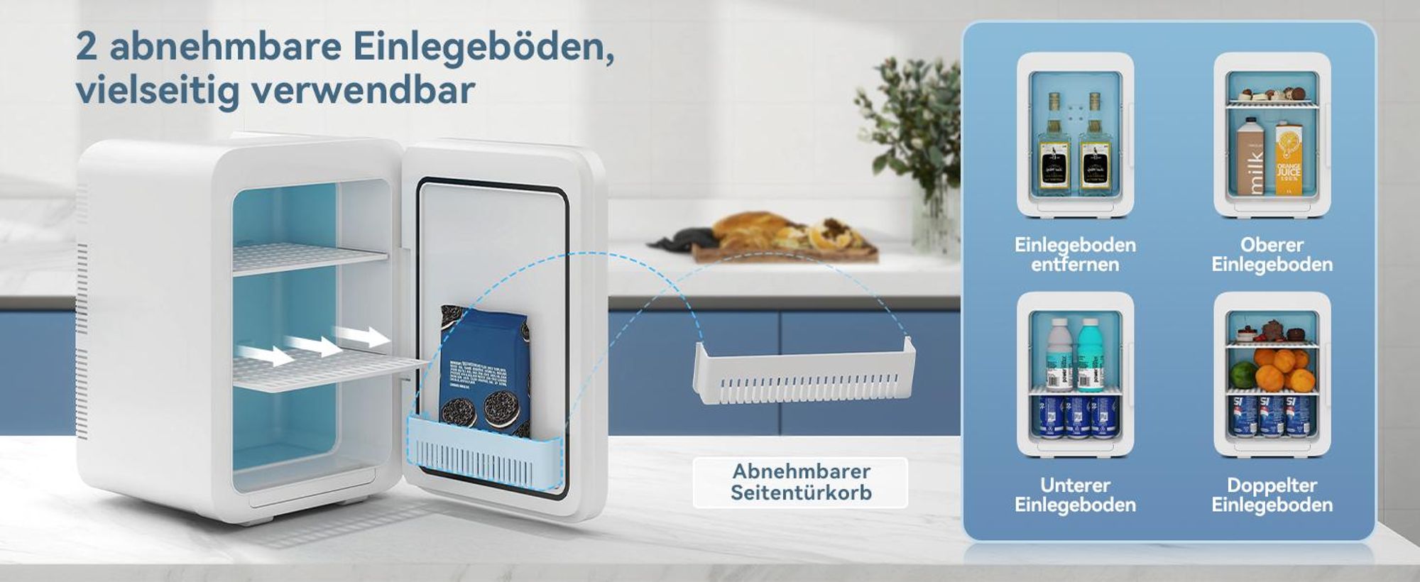 Puluomis Mini Kühlschrank 20L, 2 in 1 Warm- und Kühlbox tragbar Ultra-Leiser Auto Kühlbox (<30dB) 12V/220V /230V AC/DC für Getränkedosen, Snacks weiß