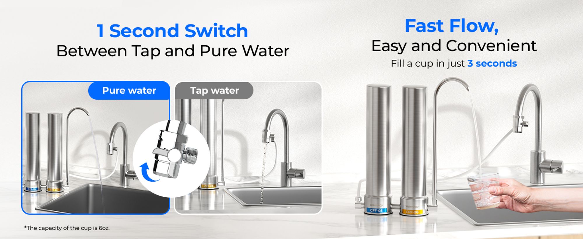 [Silber-Ionen] Waterdrop Dual-Stage Countertop Wasserfilter System, Silber-Ionen Verbesserte Filtration, Edelstahl, WD-CTF-09 (2 Filter)