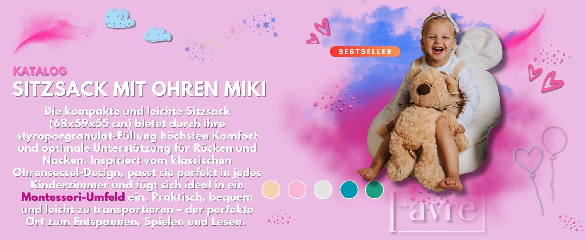 Kinder Sitzsack „MIKI“ - Bequem, Montessori Sitzkissen für Kinderzimmer (Beige, ? 65 cm)
