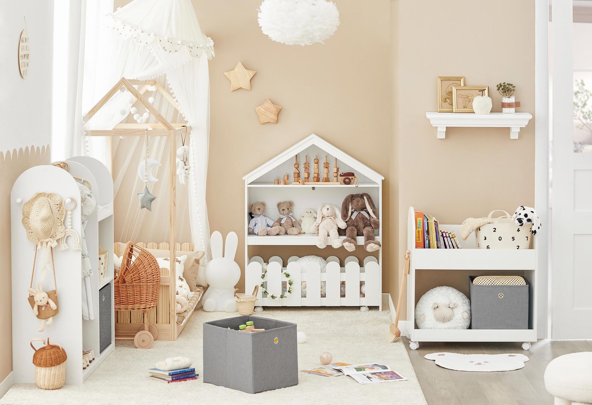 SoBuy Kinderregal mit 2 Regalen Aufbewahrungsmöbel Naturholz Skandinavisch KMB01-N