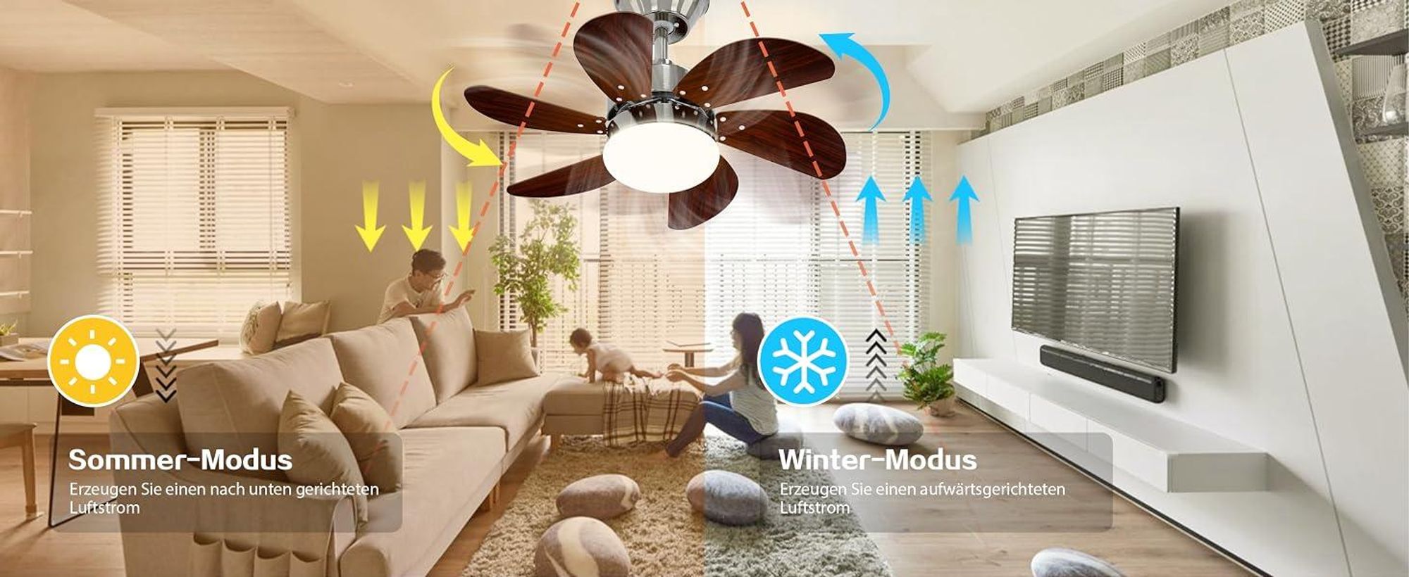 ZMH Deckenventilator Mit Beleuchtung Fernbedienung Leise Deckenlampe Wohnzimmer 6 Flügeln Ø75cm Ventilator Timing Deckenleuchte Fan LED Lichtquelle
