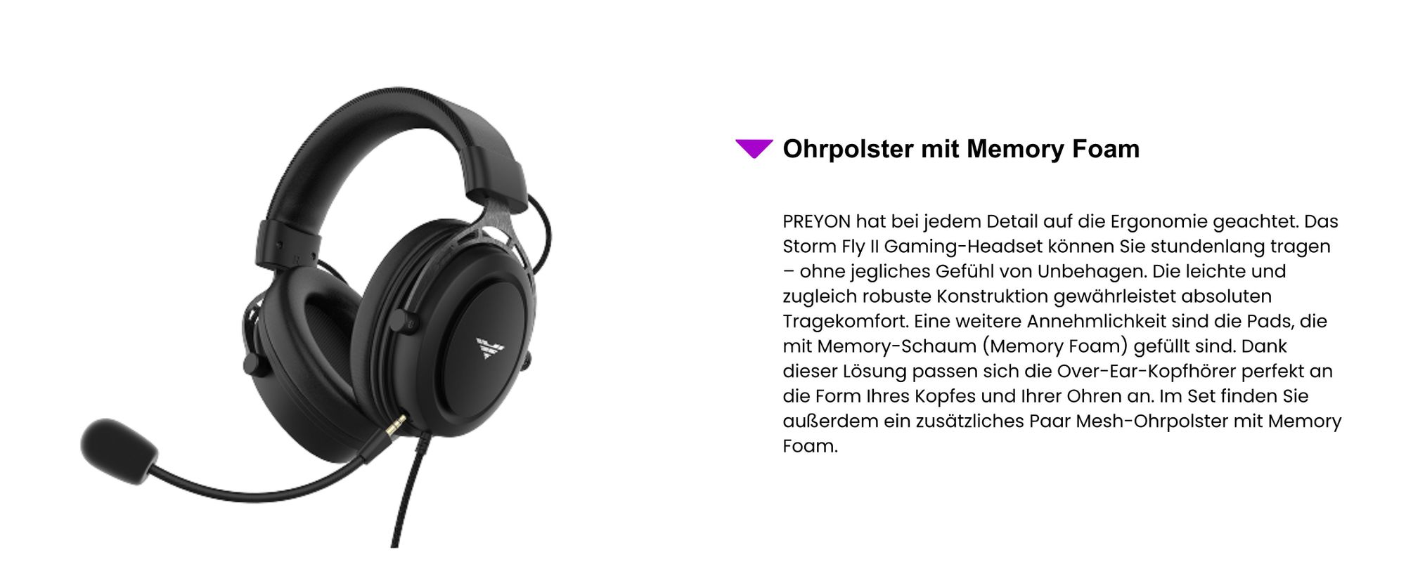 PREYON Storm Fly II 7.1 Surround Sound Gaming Headset, Kabelgebundene Over-Ear PC Kopfhörer mit Mikrofon, USB Soundkarte, Memory-Schaumstoff Schwarz