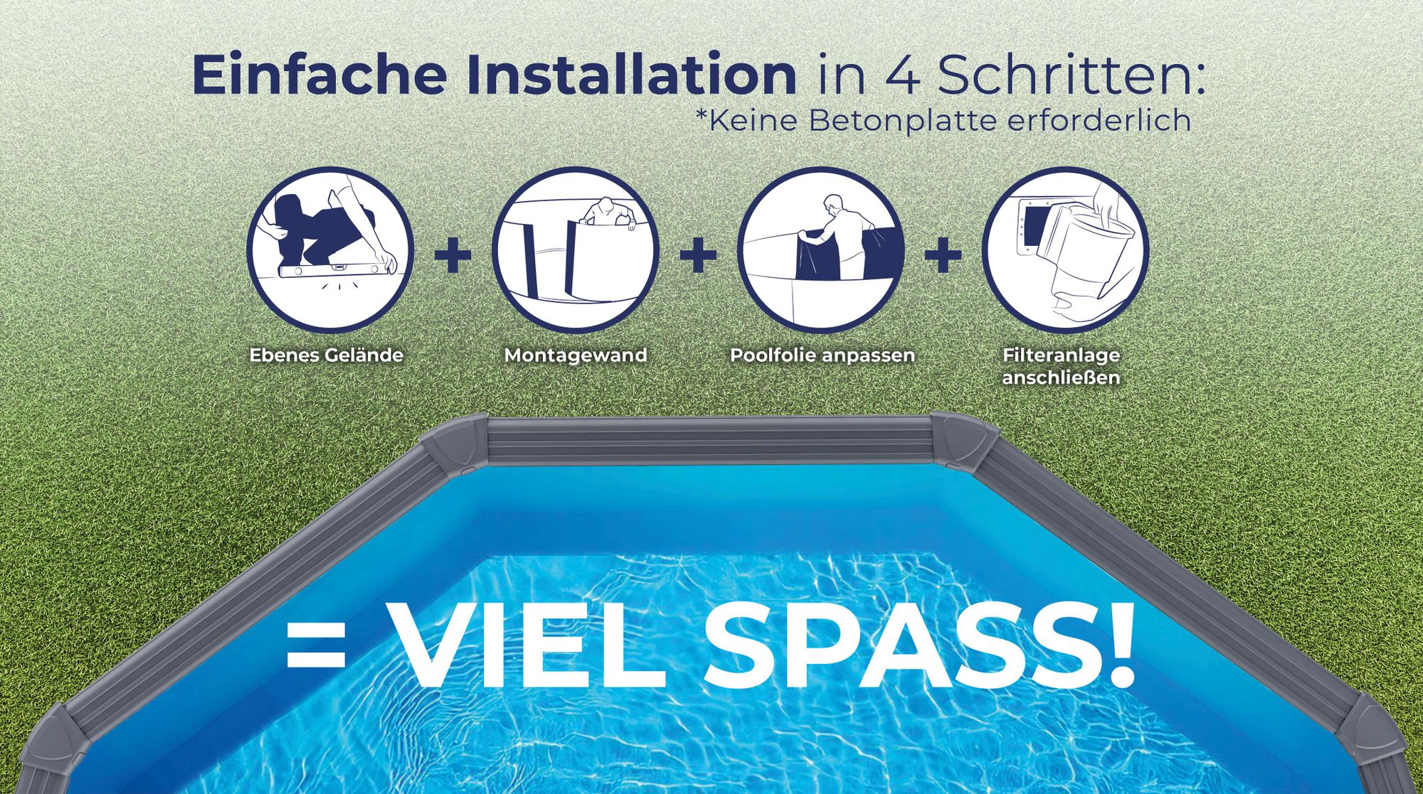 GRE Runder Stahlwandpool mit Anthrazitoptik KITPR358GY – Ø 350 x 132 cm, Komplettset + GRATIS Elektrischer Poolreiniger VCB50