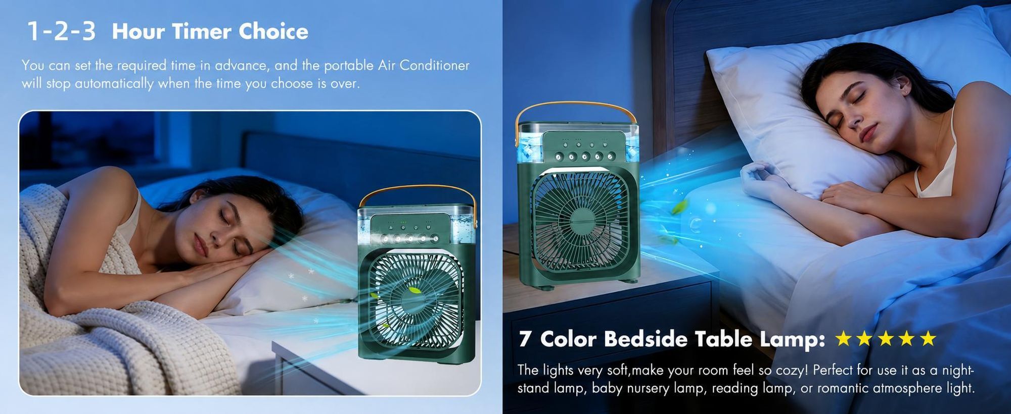4 in 1 Tragbare Klimaanlagen,Ventilator,3 Geschwindigkeiten,5 Sprüharten,Timer,Luftbefeuchter mit 600ml-Wassertank,USB-Ladefunktion Luftkühler,leiser
