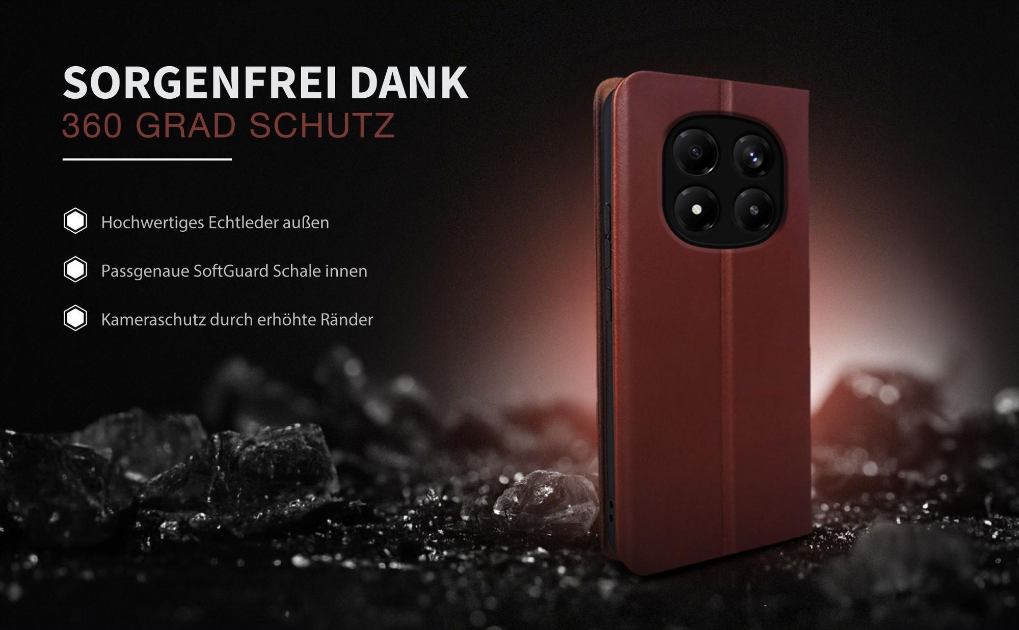 Leder Smartphonehülle für das Xiaomi Redmi Note 15 Pro+ 5G mit Rundum Schutz
