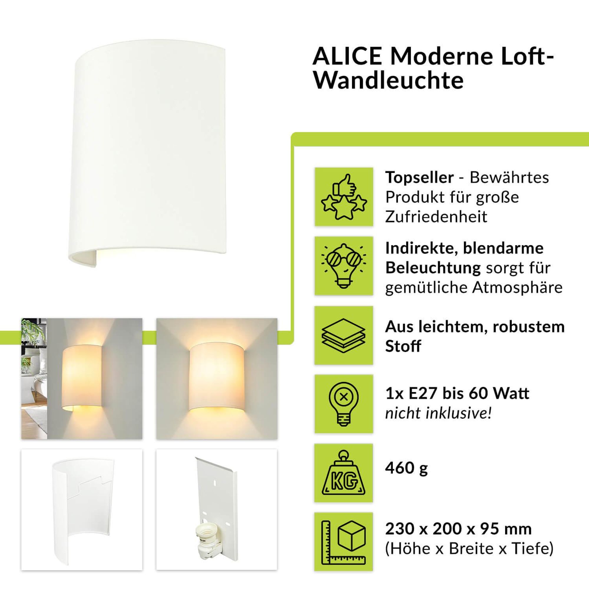 Highlights der ALICE Wandleuchte in Weiß
